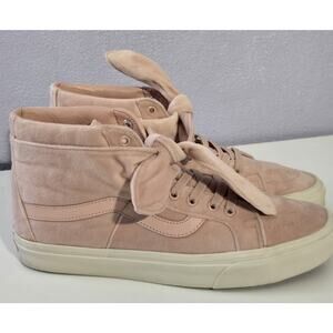Vans Old Skool Pink Velvet Hi Top with Knotted Bow Men's 9.5 Women's 11